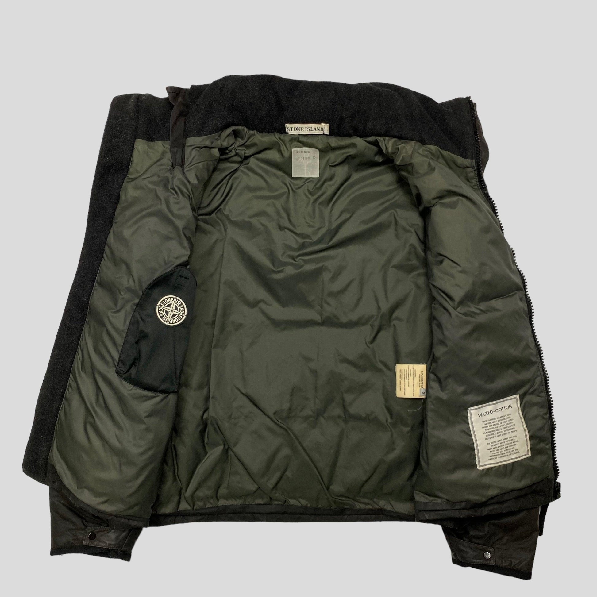 Stone Island AW99 Waxed Cotton Asymmetrical Puffer Jacket - S (M) - Known Source