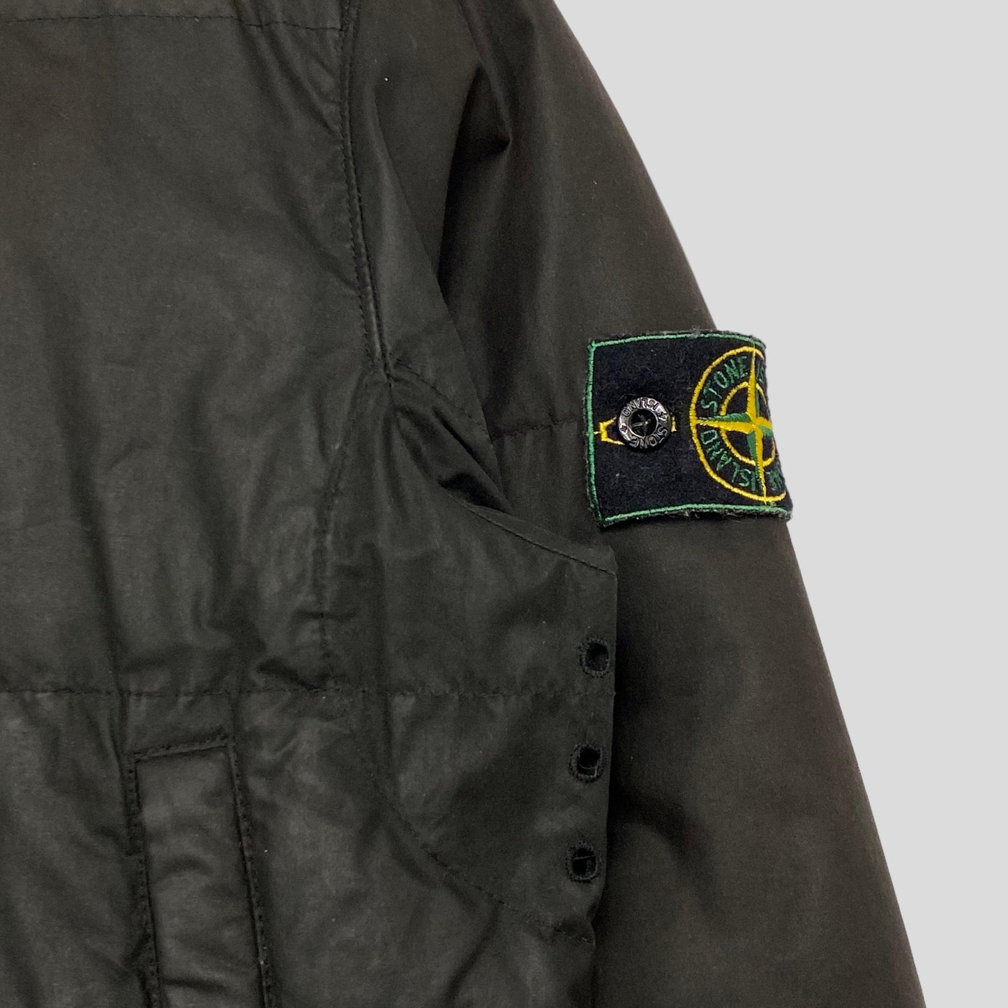 Stone Island AW99 Waxed Cotton Asymmetrical Puffer Jacket - S (M) - Known Source