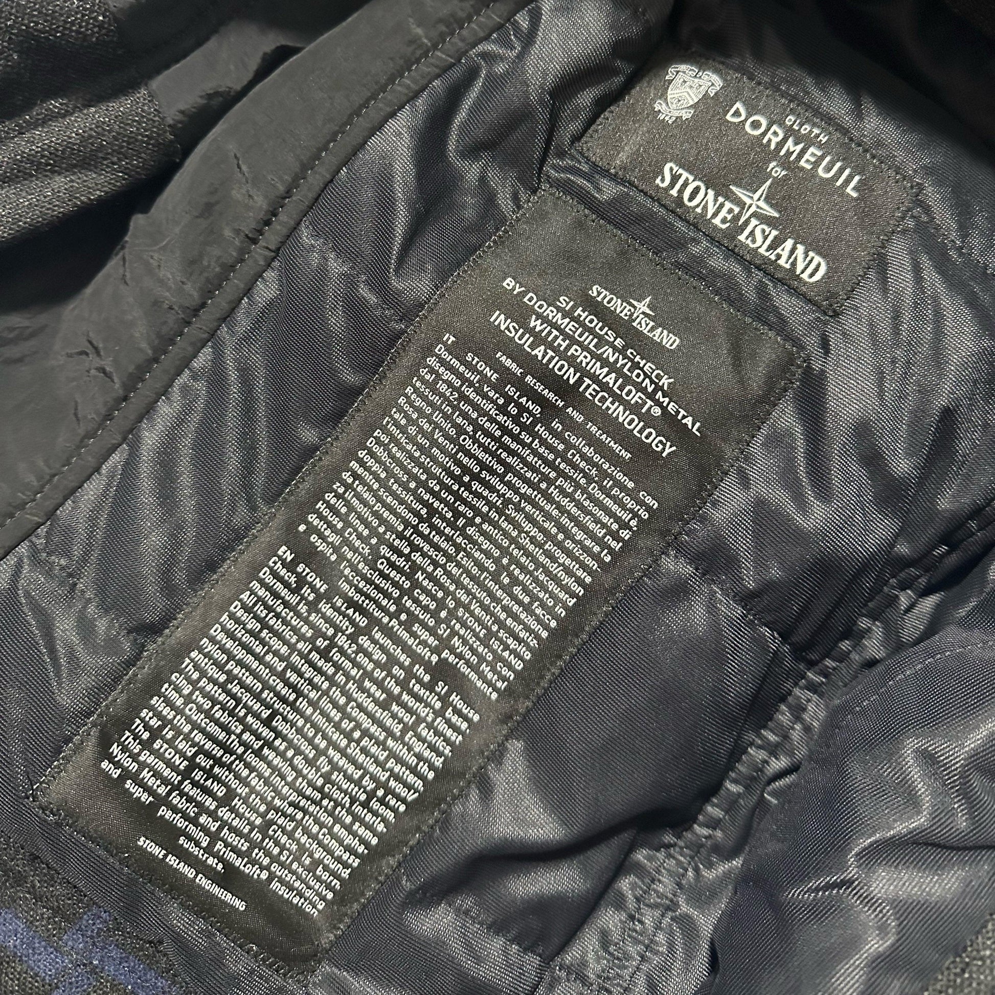 Stone Island Dormeuil House Check Primaloft Jacket with Special Process Badge - Known Source