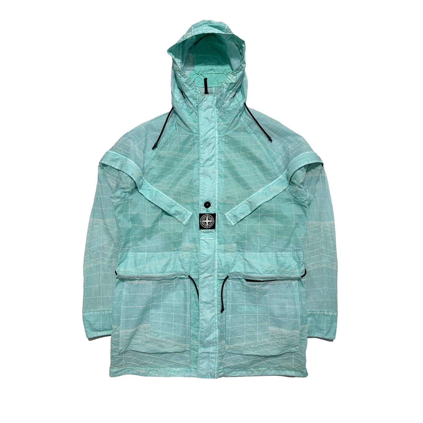 Stone Island Reflective Grid Lamy-TC Long Jacket with Special Process Badge - Known Source