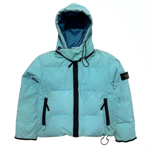 Stone Island Waxed Cotton Electric Blue Down Jacket - Known Source