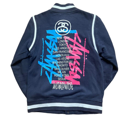 Stussy front and back navy Varsity Jacket - Known Source