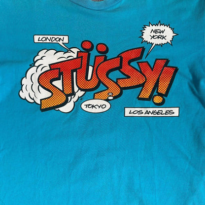 Stussy Men's Short Sleeve Comic T-shirt Blue - Known Source