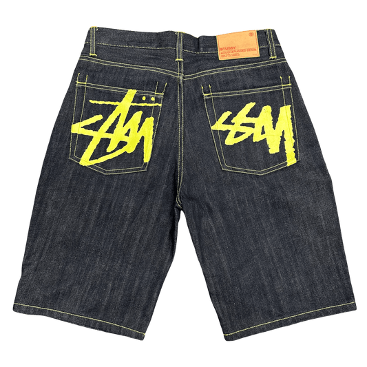 Stüssy Spellout Jorts With Yellow Print ( W30 ) - Known Source