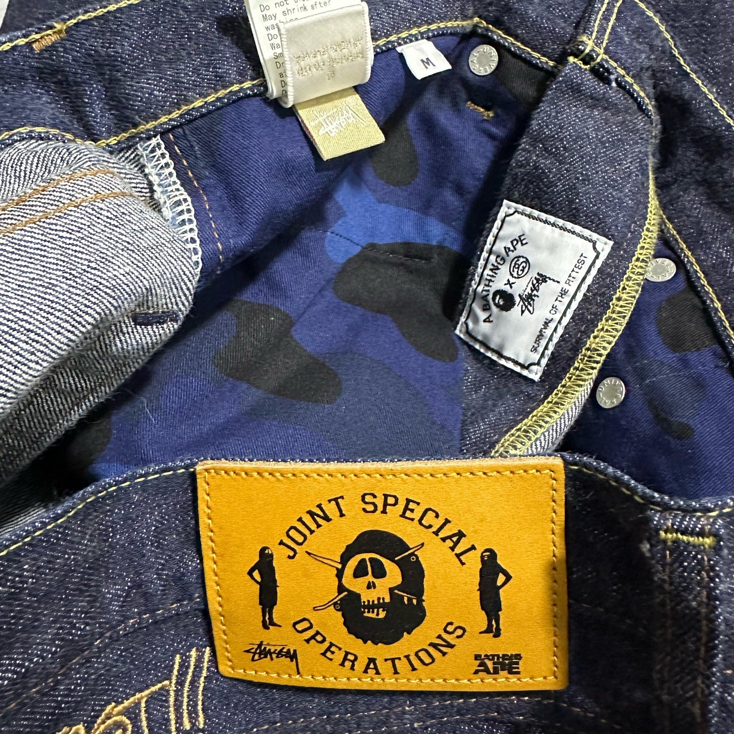 Stussy x Bape Contrast Stitching Logo Denim Jeans - Known Source