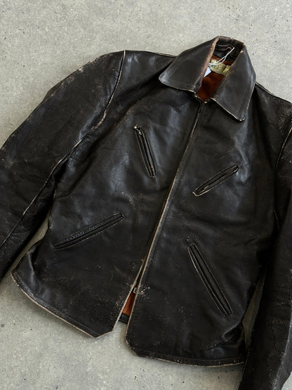 Vintage Distressed Structured Leather Jacket - S/M - Known Source
