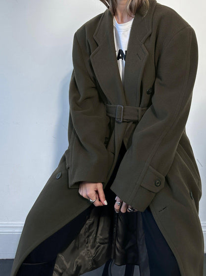 Vintage Double Breasted Floor Length Wool Cashmere Belted Coat - XL - Known Source