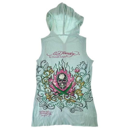 Vintage Ed Hardy knitted vest hoodie woman’s size M - Known Source