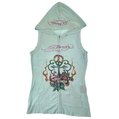 Vintage Ed Hardy knitted vest hoodie woman’s size M - Known Source