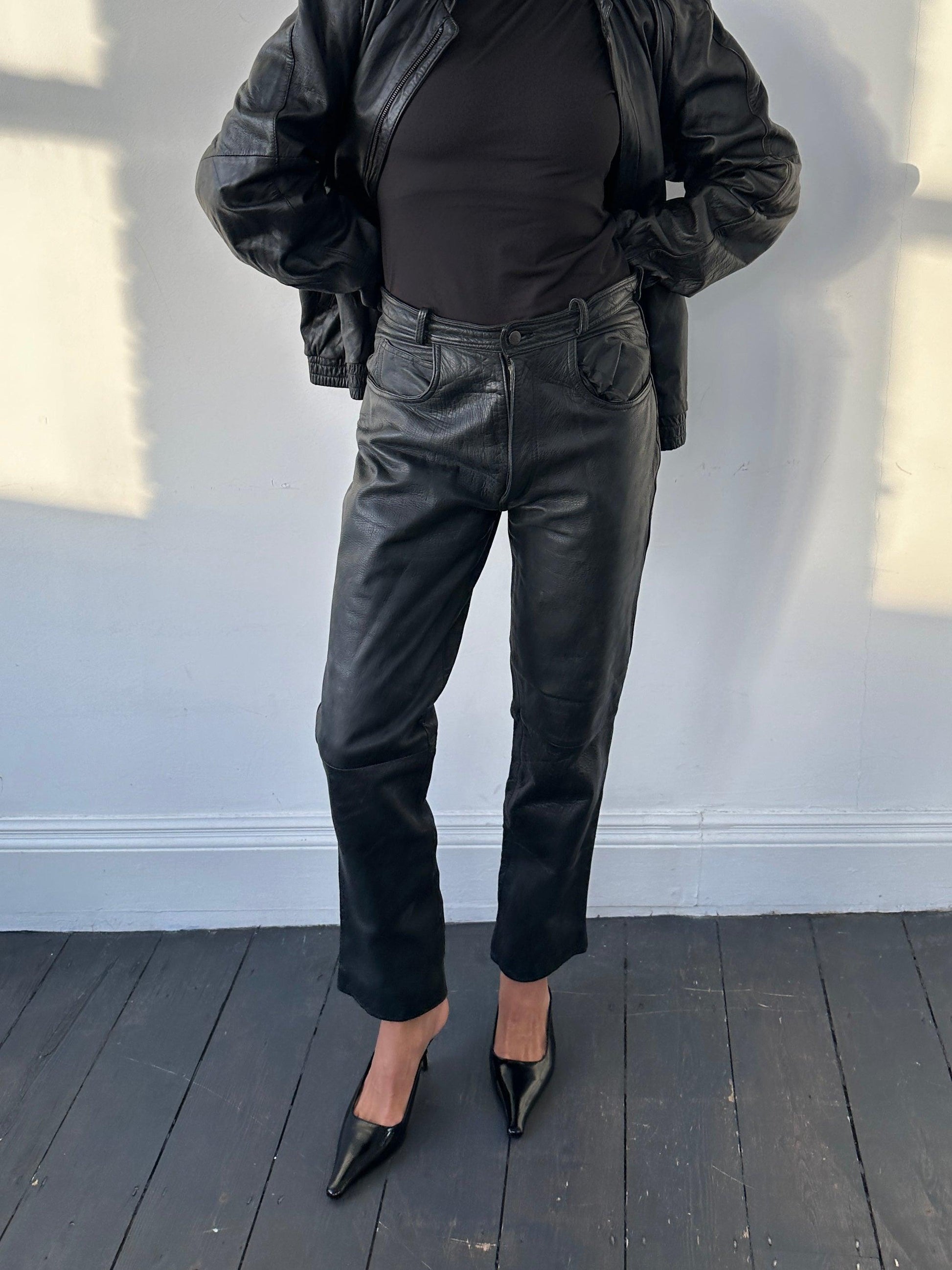 Vintage High Waisted Leather Trousers - W28 - Known Source