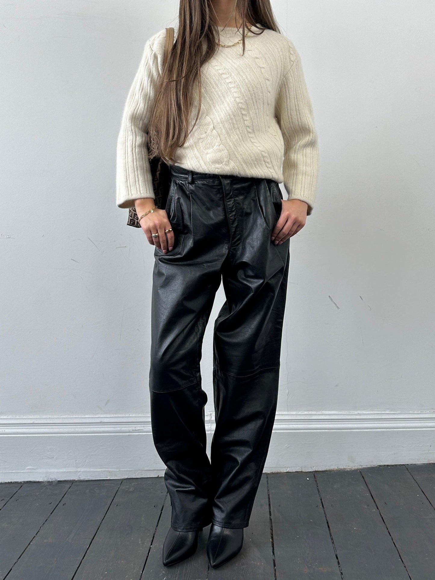 Vintage Leather Straight Leg Trousers - W26 - Known Source