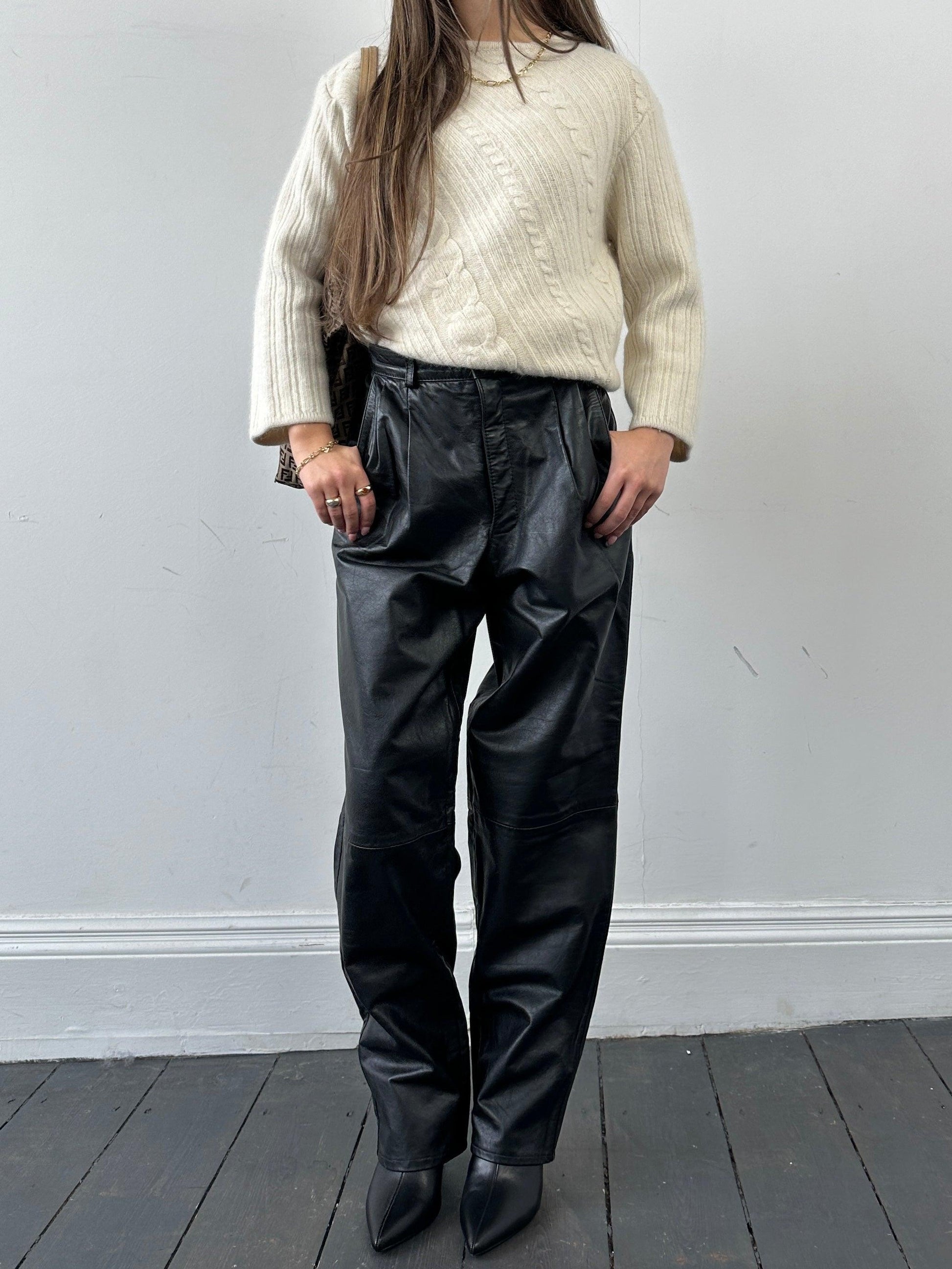 Vintage Leather Straight Leg Trousers - W26 - Known Source