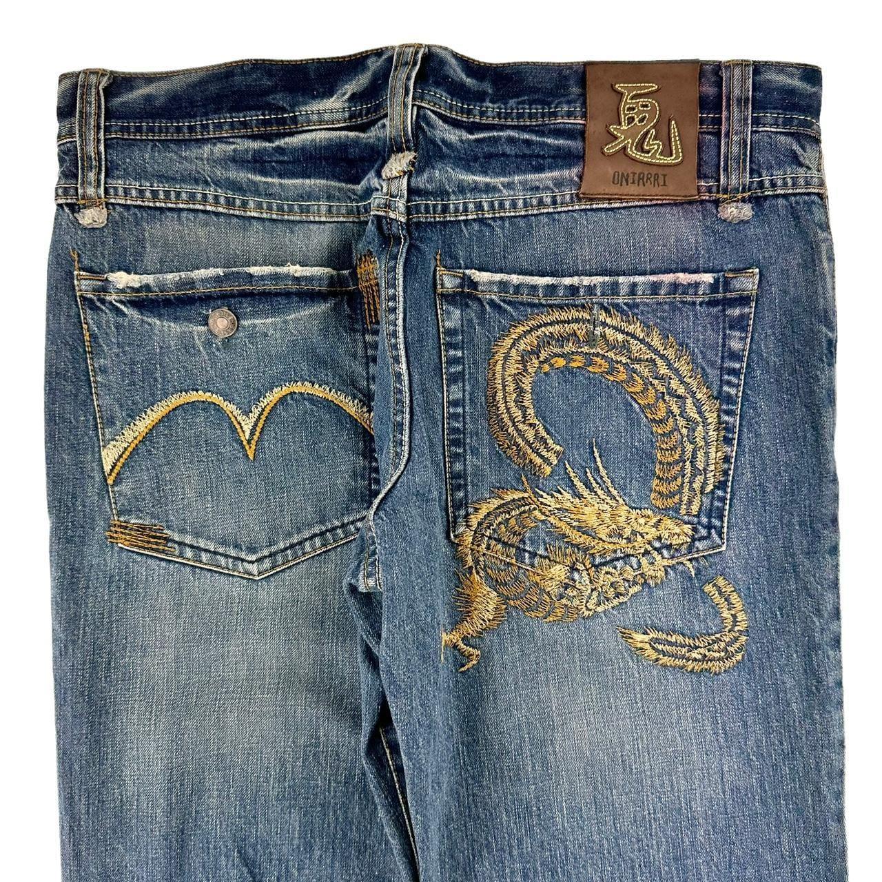 Vintage Oniarai dragon Japanese denim jeans trousers W34 - Known Source