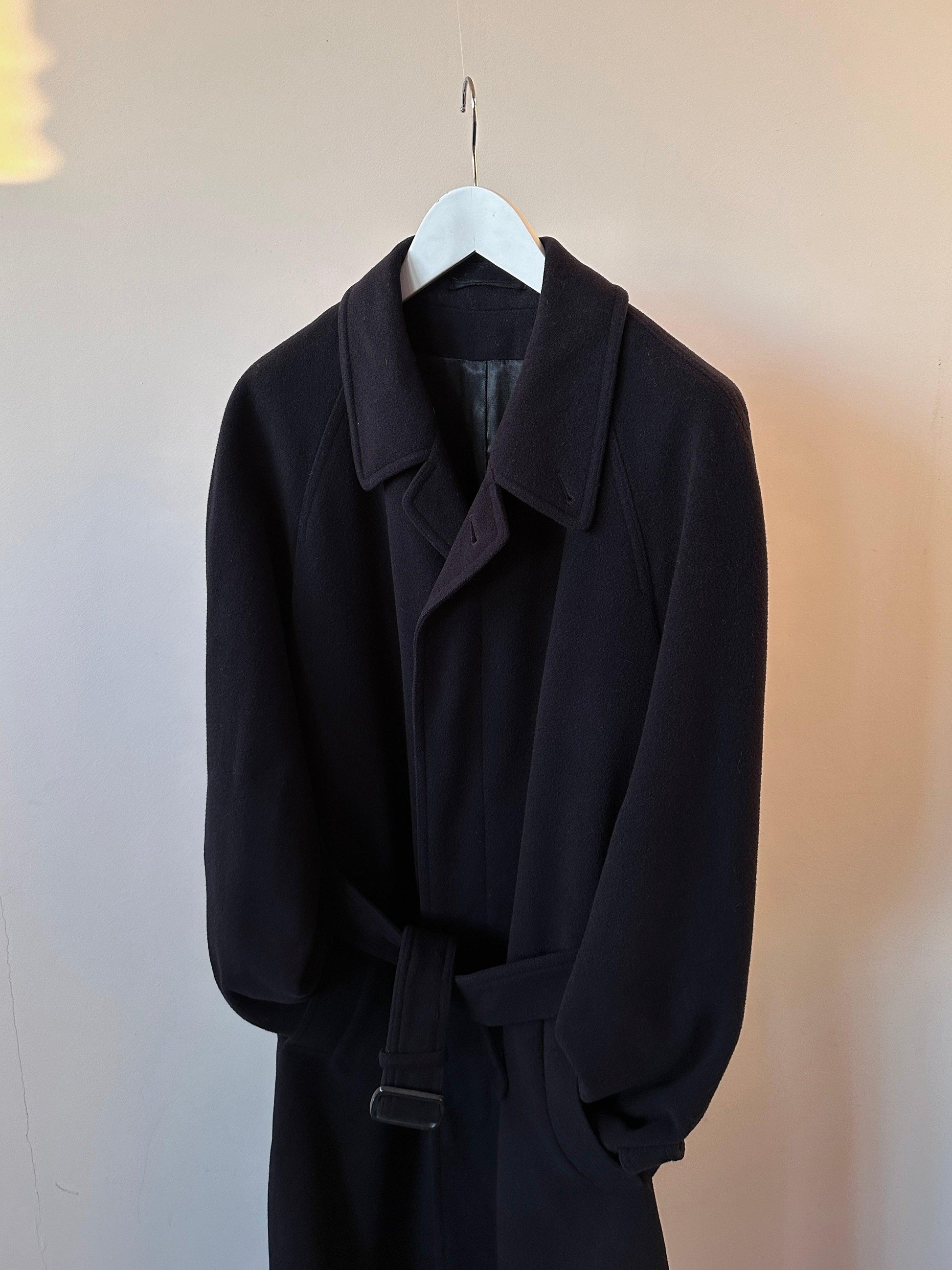 Vintage Pure Wool Concealed Placket Belted Coat - XL - Known Source