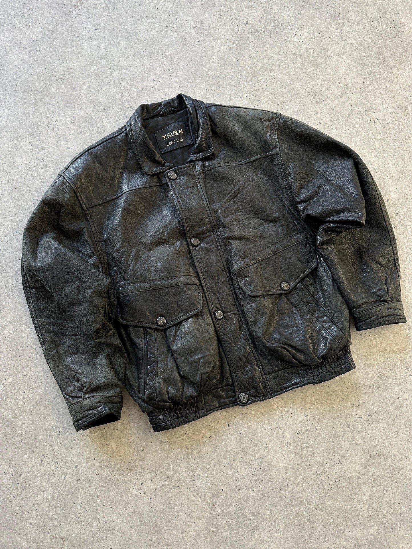 Vintage Textured Leather Bomber Jacket - M/L - Known Source