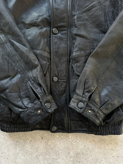 Vintage Textured Leather Bomber Jacket - M/L - Known Source