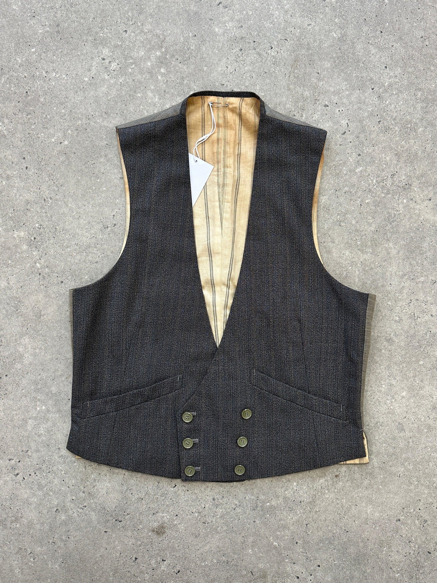 Vintage Wool Pinstripe Double Breasted Waistcoat - M - Known Source