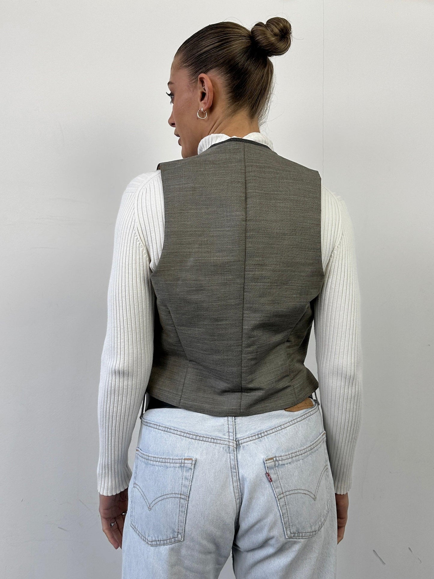 Vintage Wool Pinstripe Double Breasted Waistcoat - M - Known Source