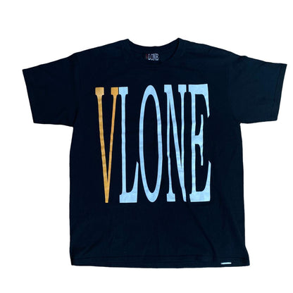 Vlone Front and back Logo Tee Black Orange (L) - Known Source