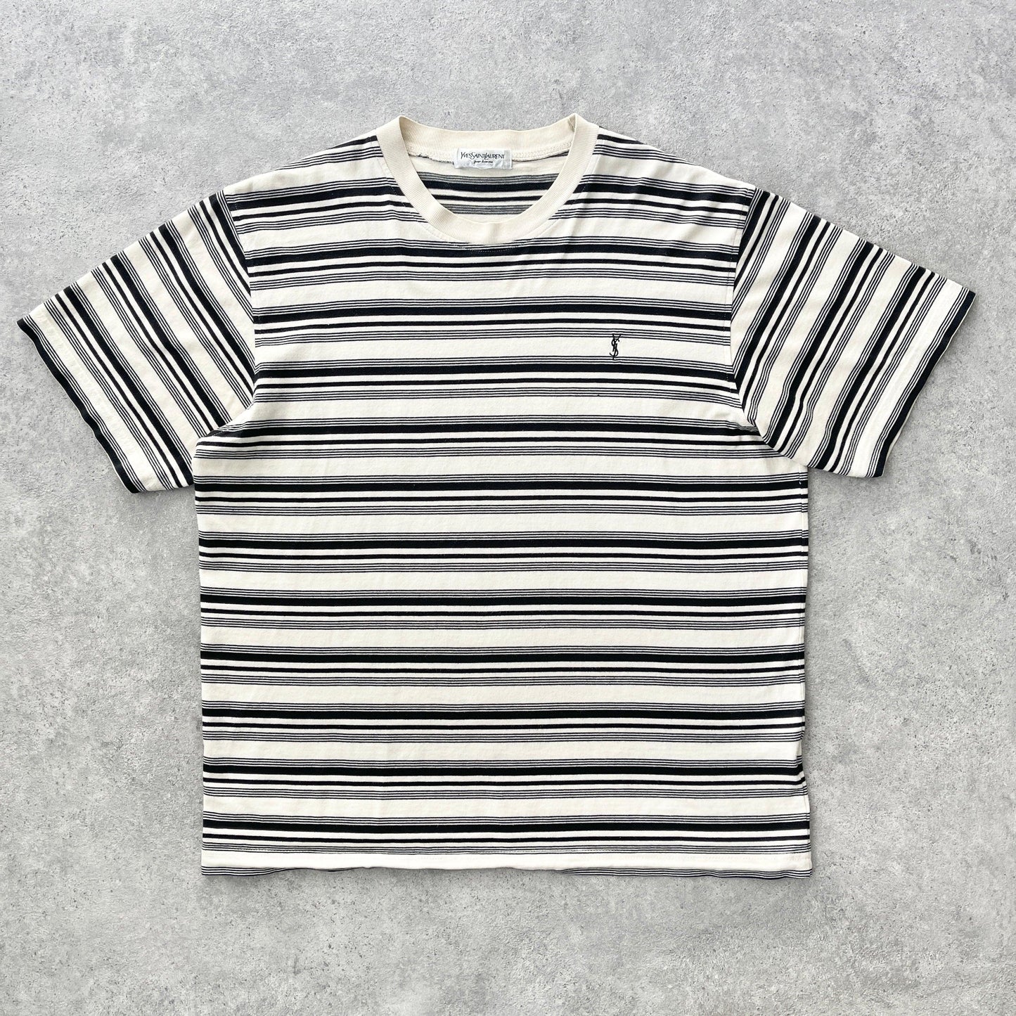 YSL 2000s heavyweight embroidered logo striped t-shirt (L) - Known Source